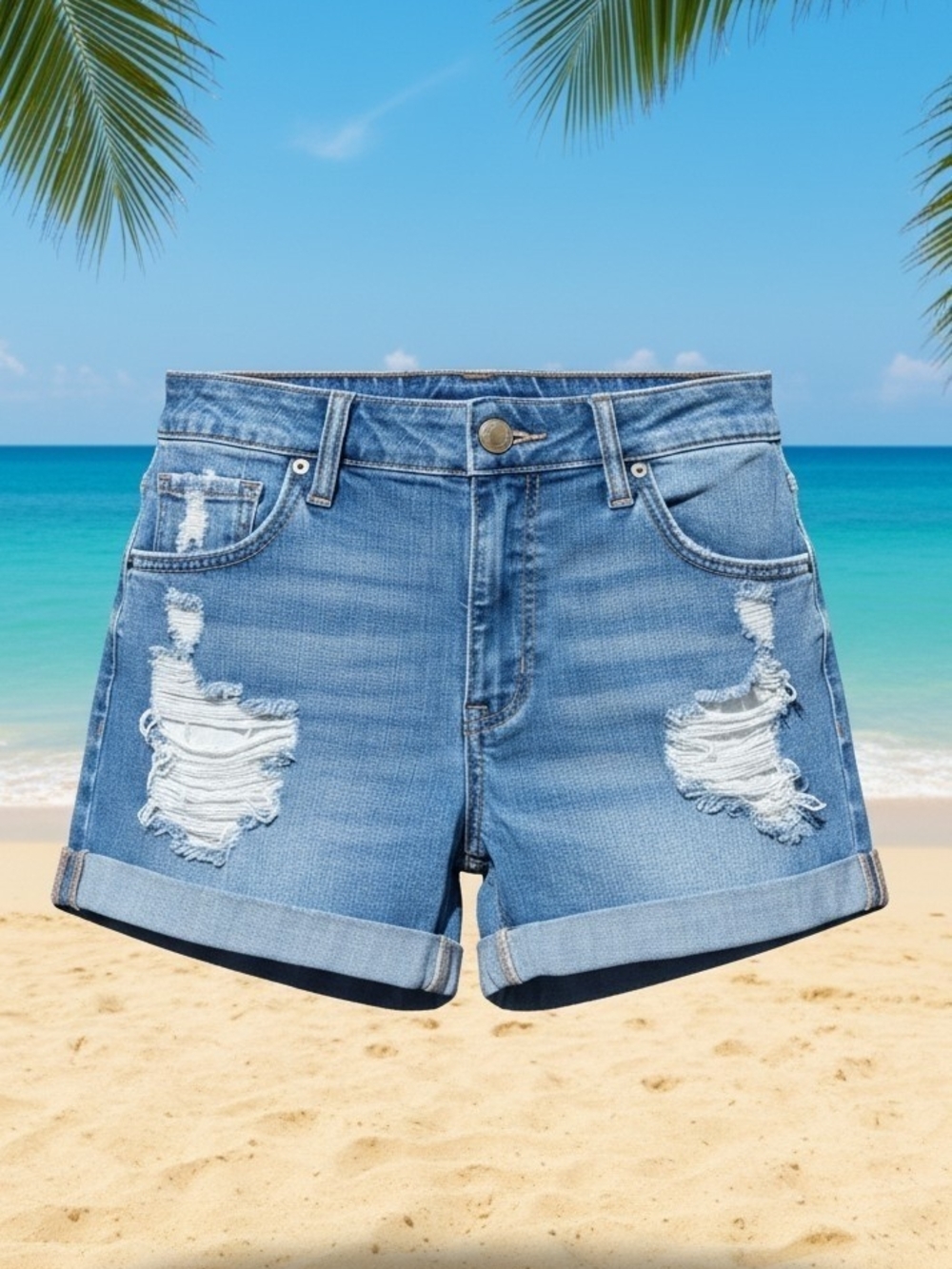 Aéropostale High Rise Midi Distressed Denim Shorts - Size 10